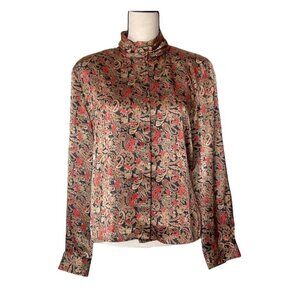 Leslie Fay printed floral paisley banded collar button up women Medium